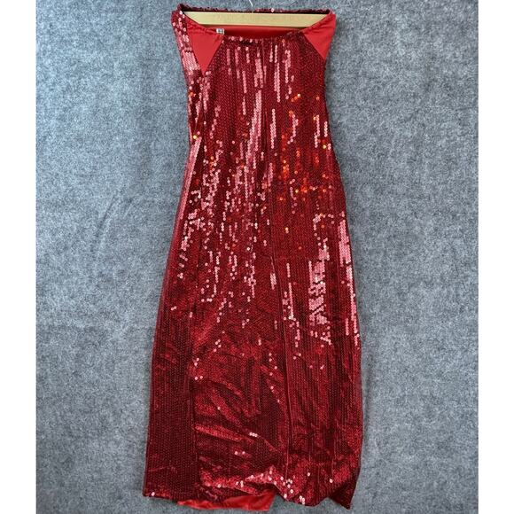 Party King Toon Starlet Costume Womens Small Red Sequin Maxi Dress Strapless - Picture 3 of 4